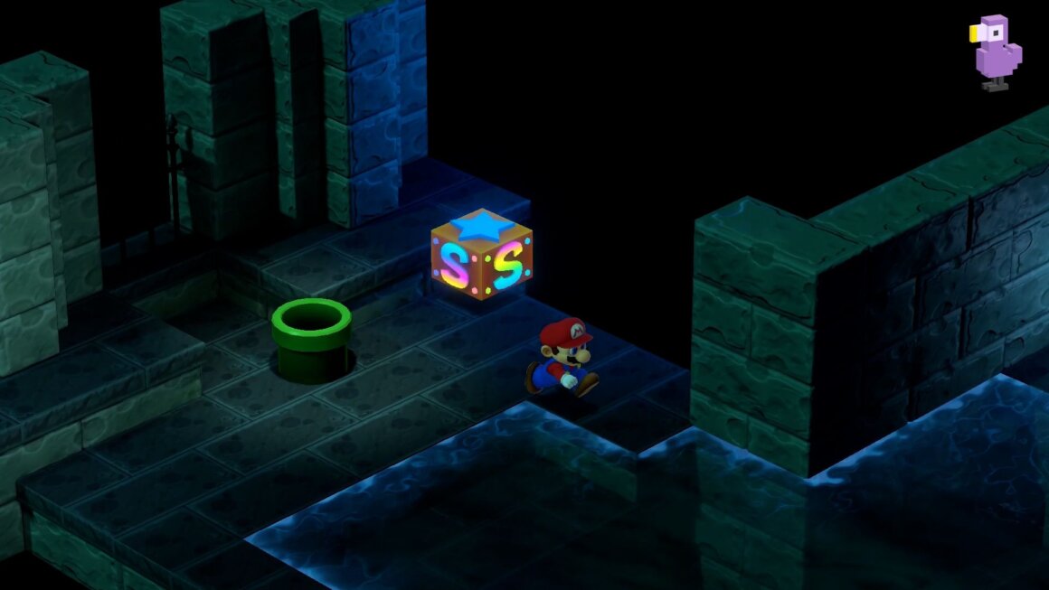 Super Mario RPG gameplay - S cube with blue star on it
