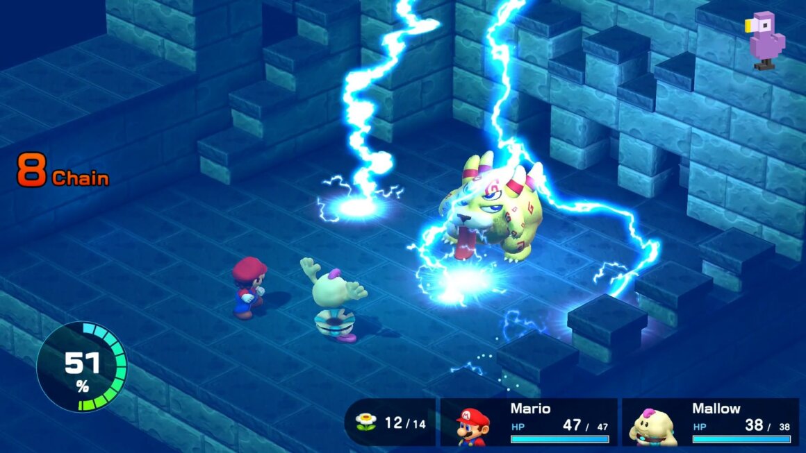Super Mario RPG - fighting Belome, lightening on the level