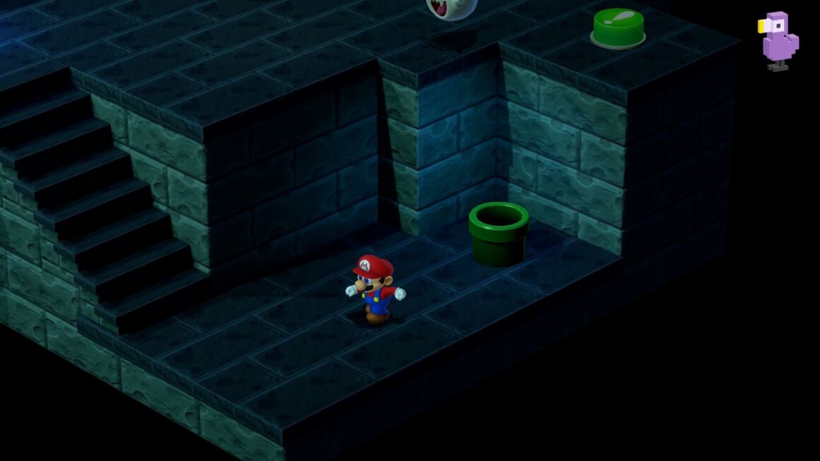 Super Mario RPG gameplay - Mario by the stairs