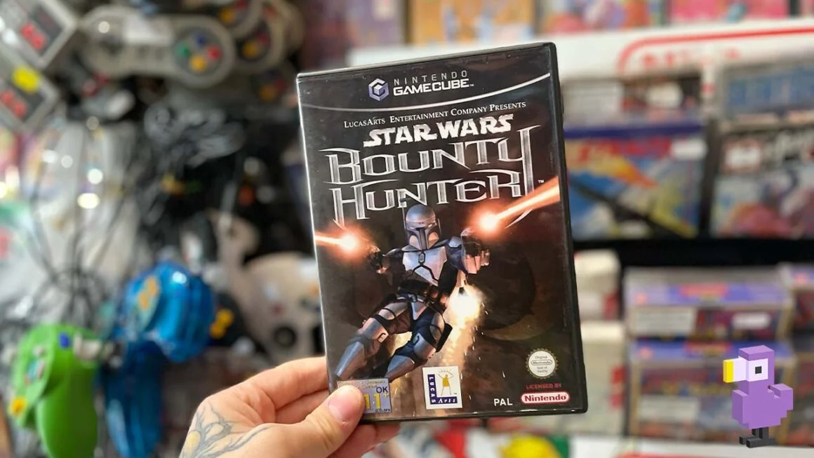 Seb holding a copy of Bounty Hunter for the GameCube