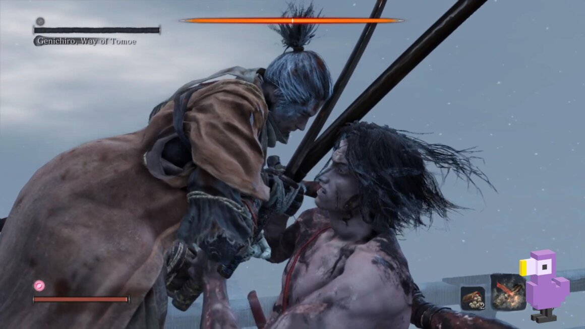 Sekiro: Shadows Die Twice is the game Samuel is most adept at. Here, wolf goes head to head with Genichiro, Way Of Tomoe in a bloody battle.