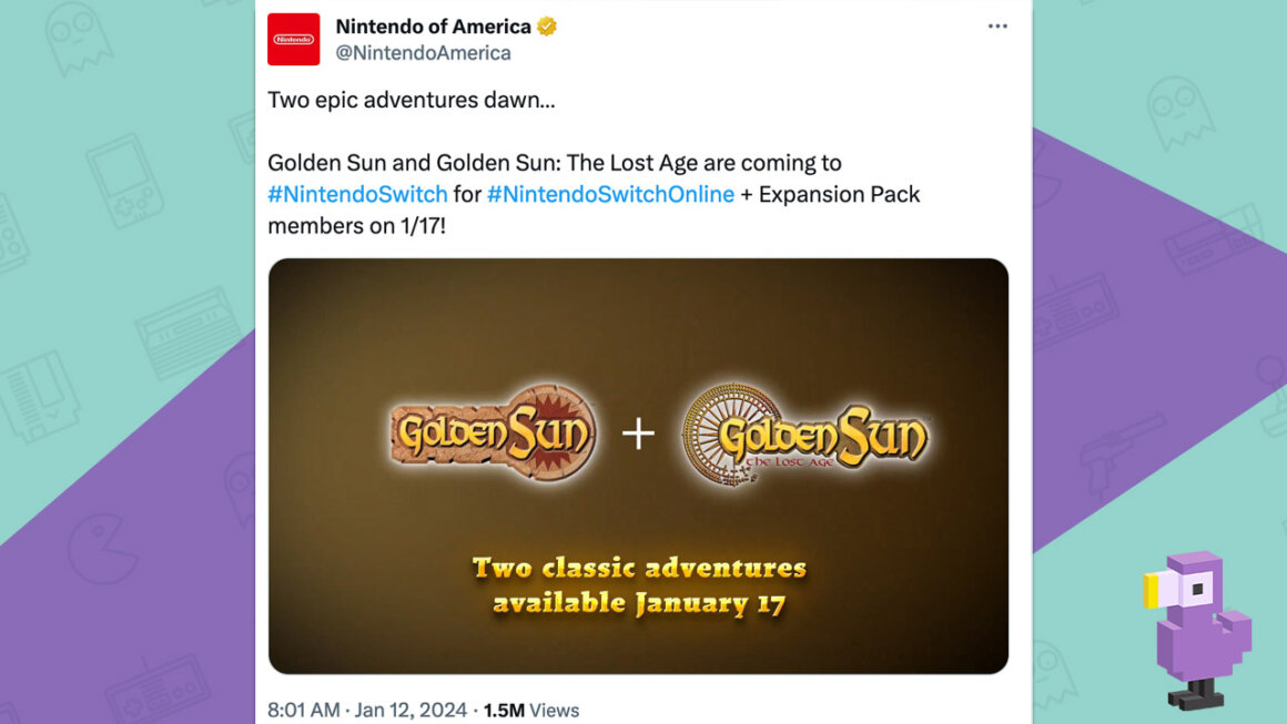 Golden Sun announcement on Twitter