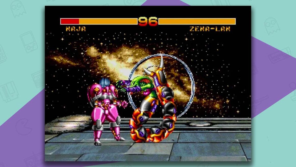 Cosmic Carnage 32x gameplay - Naja Zena-Lan fighting on a platform in space