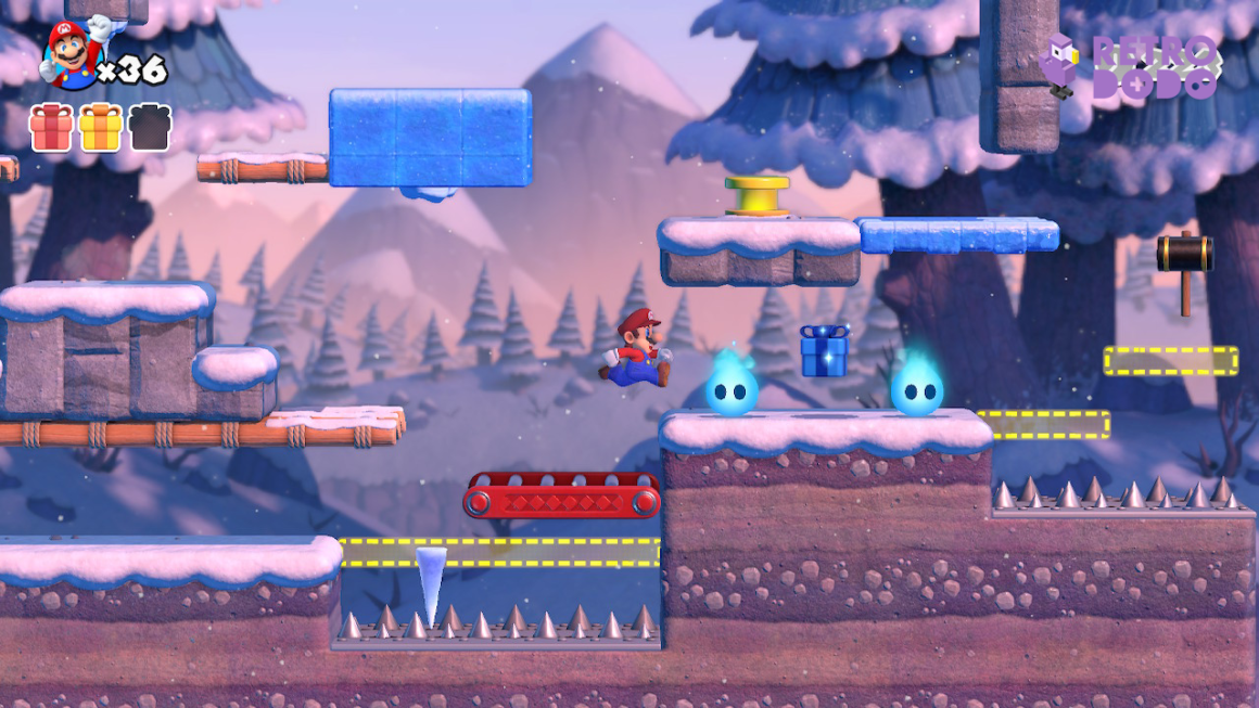 Mario jumps in a new level for Mario Vs Donkey Kong.