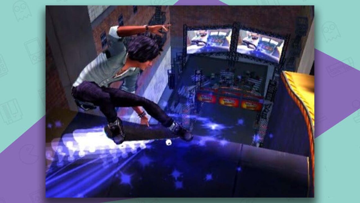 Tony Hawk: Shred - gameplay getting air over a ramp with big screens