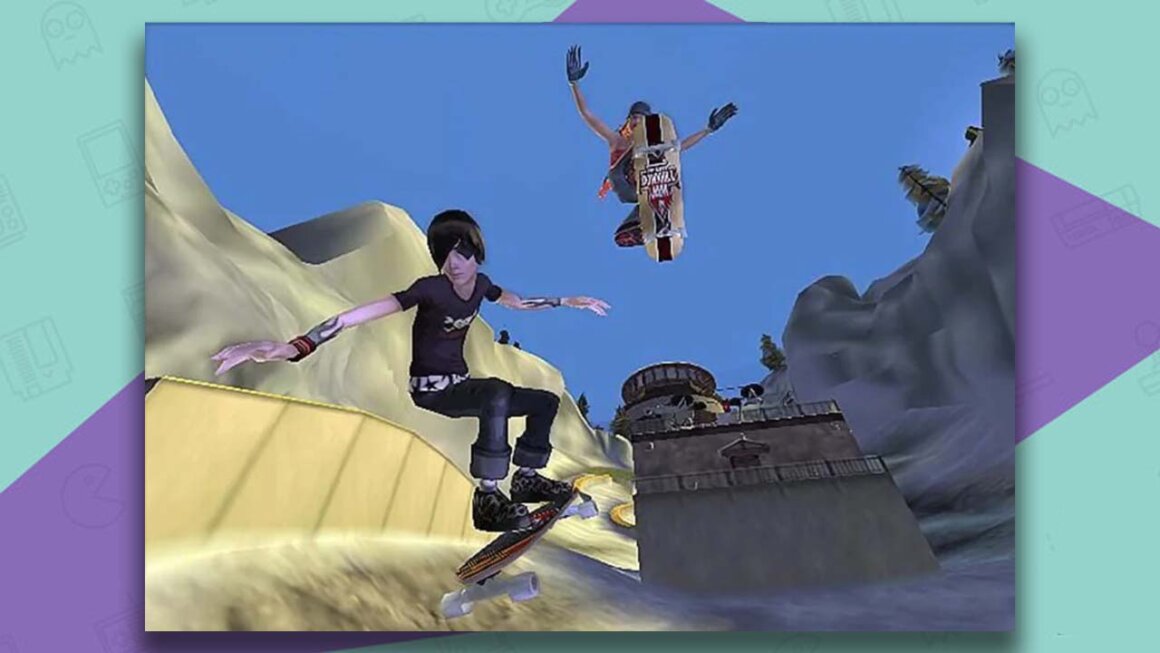 Tony Hawk's Downhill Jam gameplay - two racers going downhill