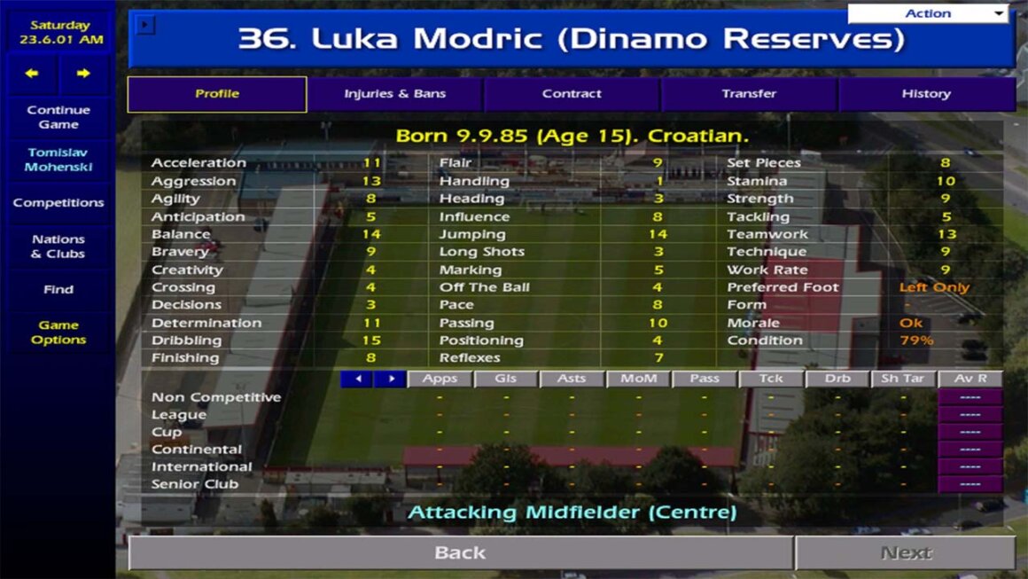 Championship Manager 01/02 Gameplay with Luka Modric's stats