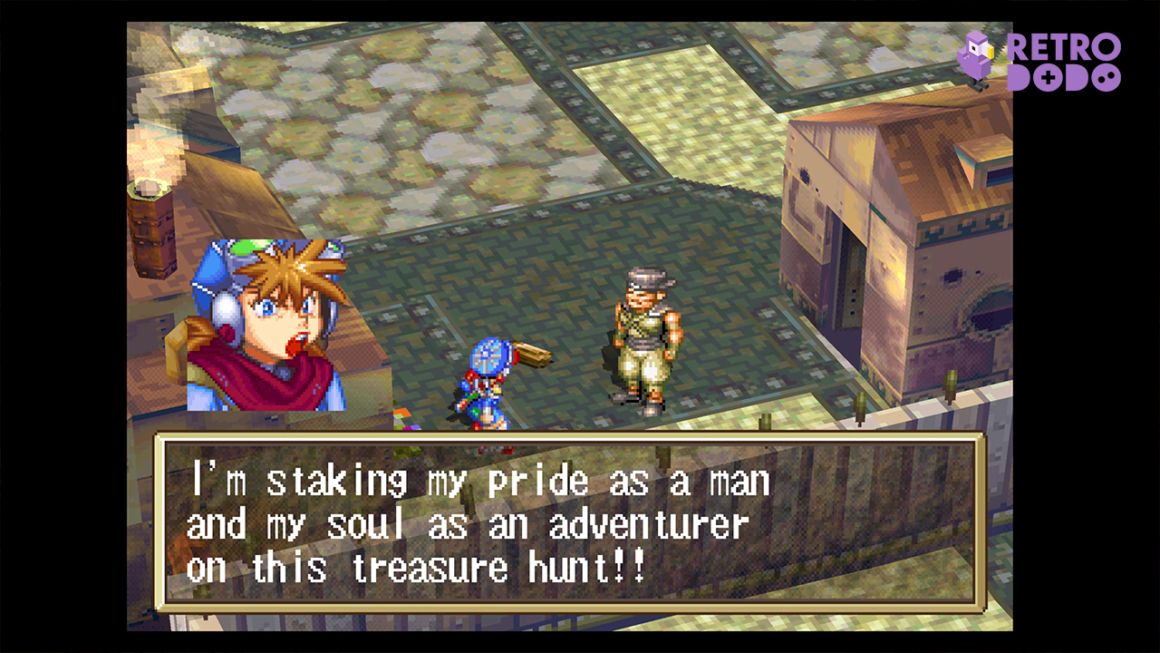 Grandia gameplay on PS+, with two characters having a conversation