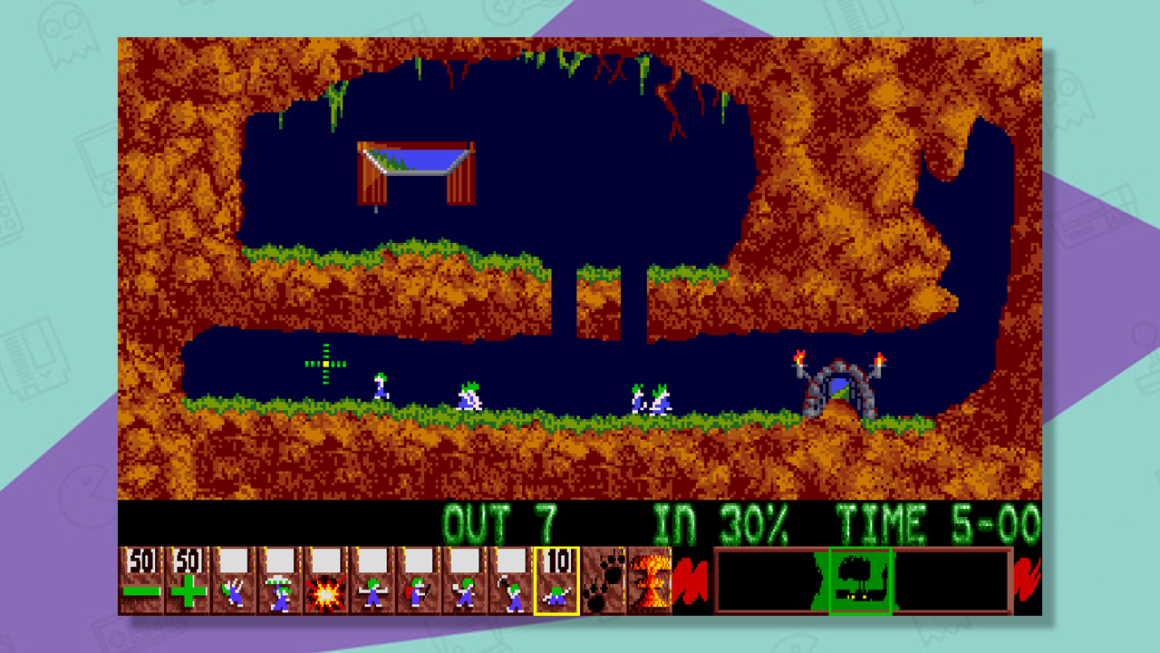 Lemmings gameplay of the first level