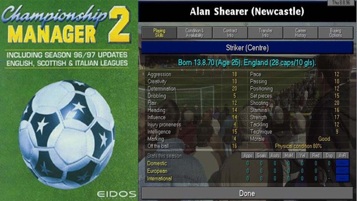 Championship Manager 2 game case with Alan Shearer's stats