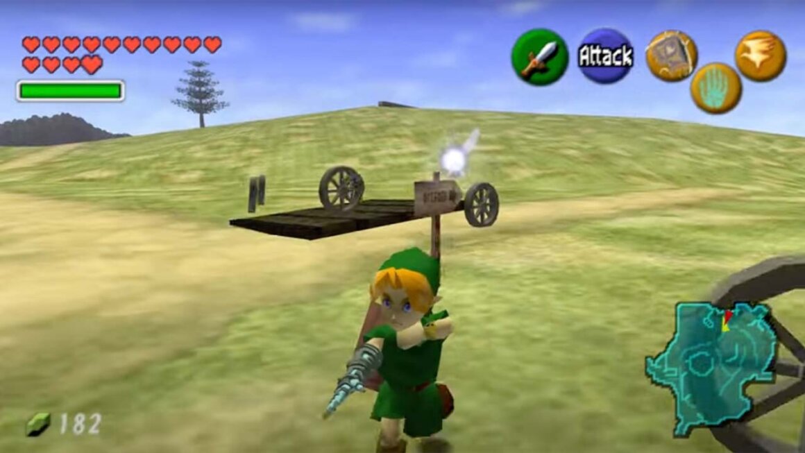 Young Link using Ultrahand in Hyrule Field Ocarina of Time version