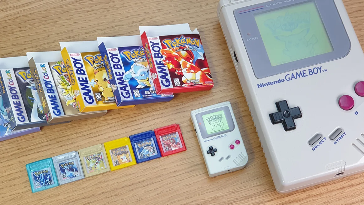 Miniature Game Boy and carts next to the original Game Boy