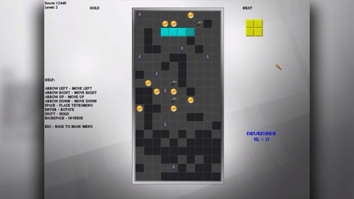 Tetris reversed gameplay screen