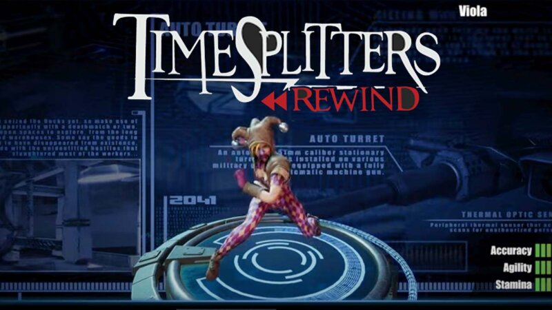 Gameplay still from TimeSplitters Rewind showing a character posing