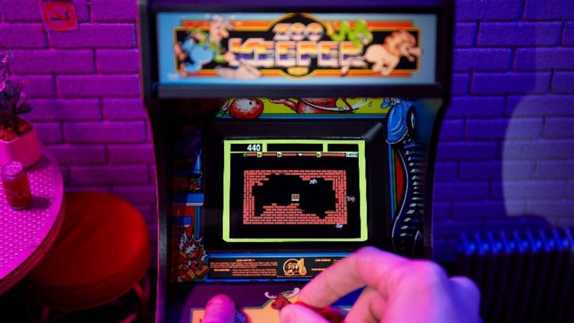 Close up of the screen on the Zoo Keeper Quarter Arcade
