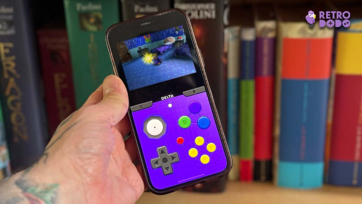 Delta Emulator on the iPhone with a purple N64 skin