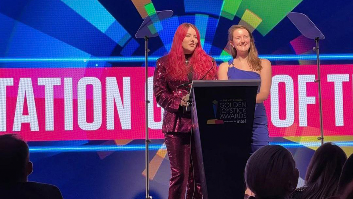 Rosie presenting the award for PlayStation Game of the Year alongside Ash Millman.