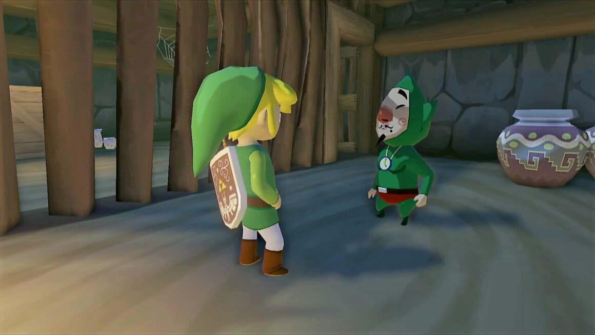 Link meeting Tingle in The Wind Waker