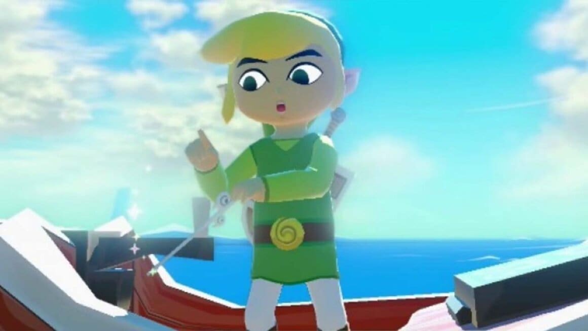 Link holding the Wind Waker baton