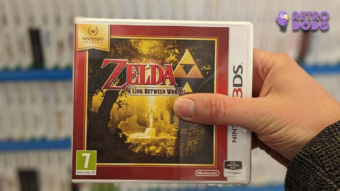 The Legend Of Zelda: A Link Between Worlds game case held by Theo