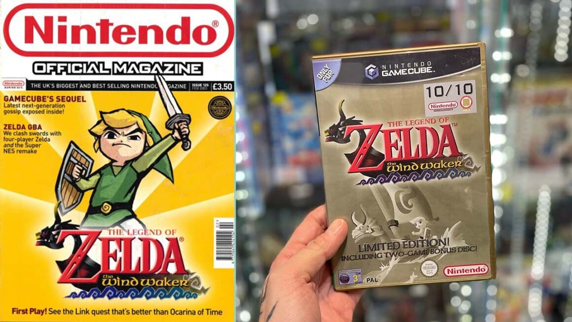 The front cover of Nintendo Official Magazine (left) and Seb holding a copy of Wind Waker (right)