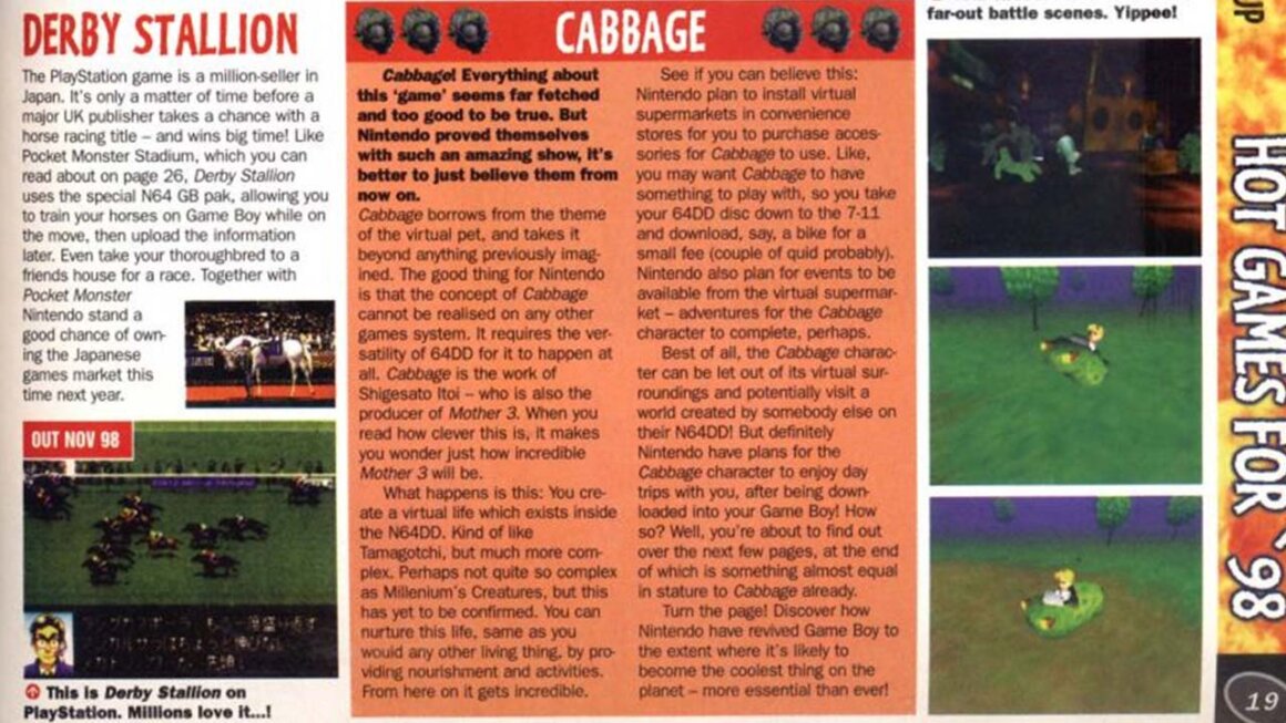 A clipping from Computer and Video Games magazine showing information about Cabbage