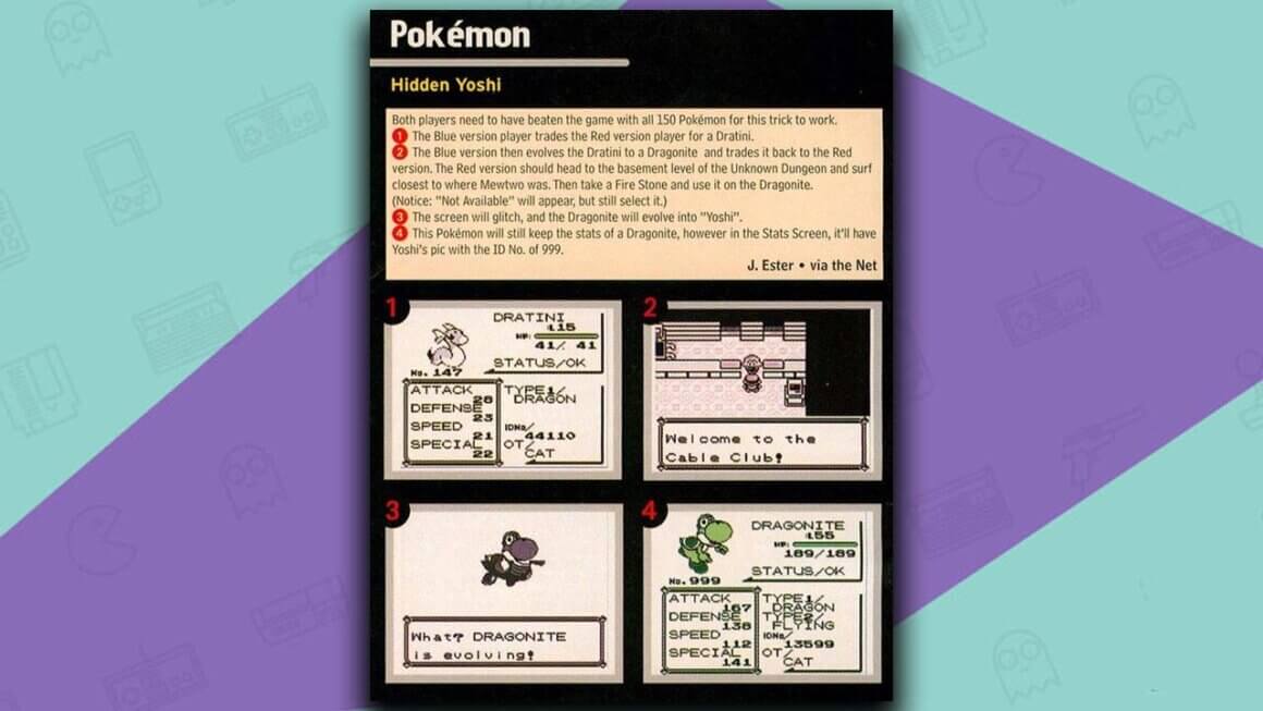April Fools heat information showing how to get  a Yoshi in Pokemon Red/Blue 