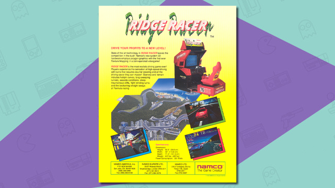 Promotional flyer for Ridge Racer's arcade release.