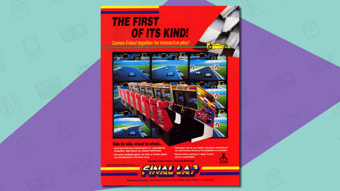 Promotional flyer for 1987's Final Lap arcade release.