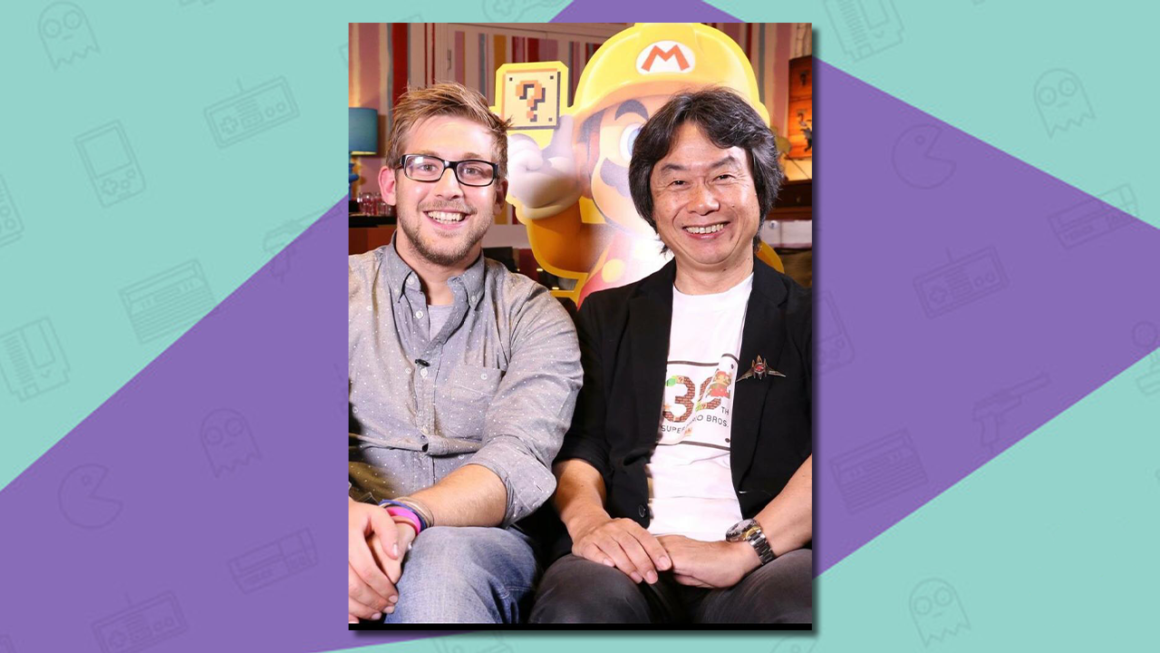 Steffan Powell with Nintendo's Shigeru Miyamoto.