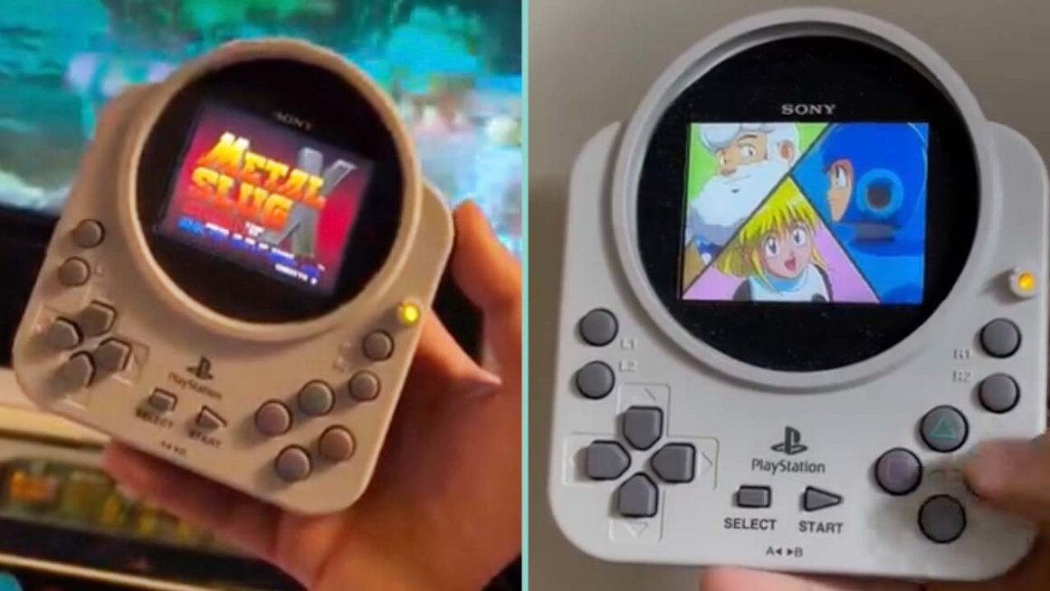 Hairo Satoh's handheld playing Metal Slug (left) and Mega Man (right)