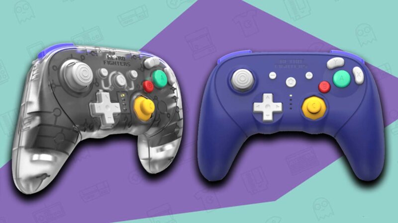 Two images of the BattlerGC Pro controller from Retro Fighters