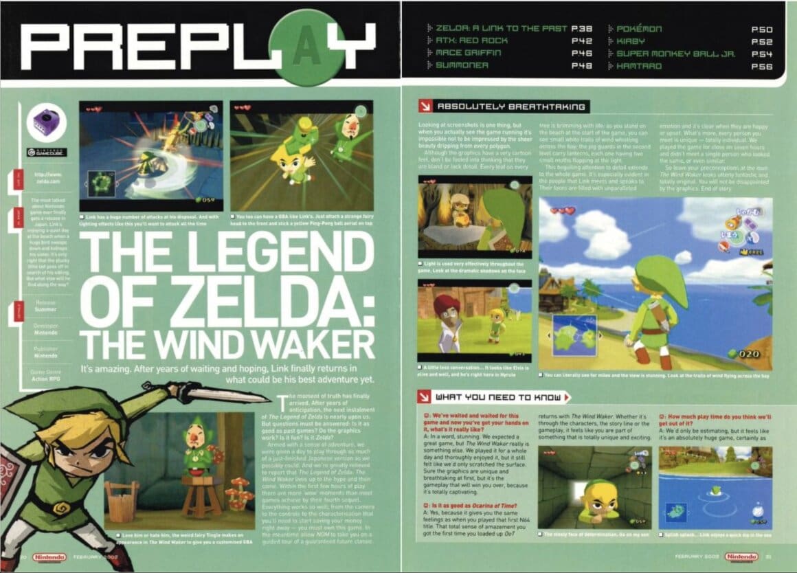 The Legend of Zelda Preplay information in Nintendo Official Magazine
