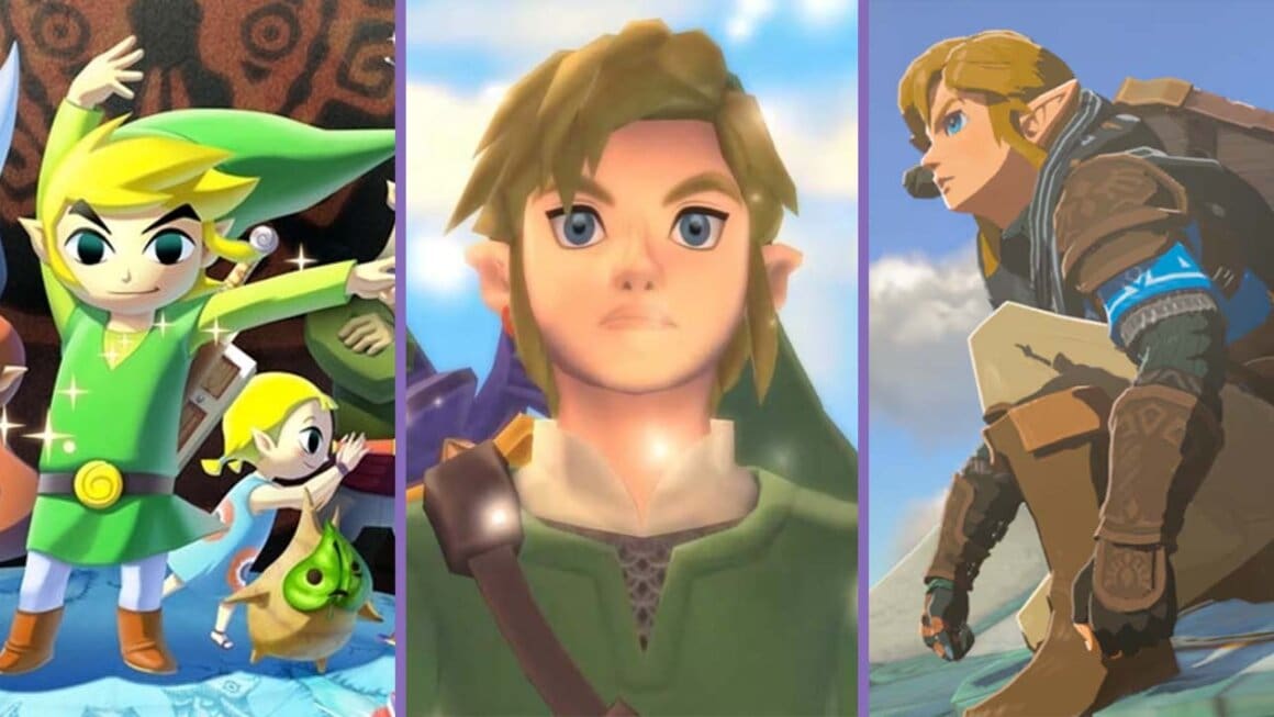 Images of Link in Wind Waker, Skyward Sword, and Tears of the Kingdom