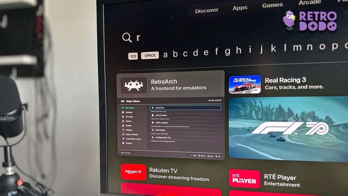 Apple TV showing RetroArch on Brandon's monitor