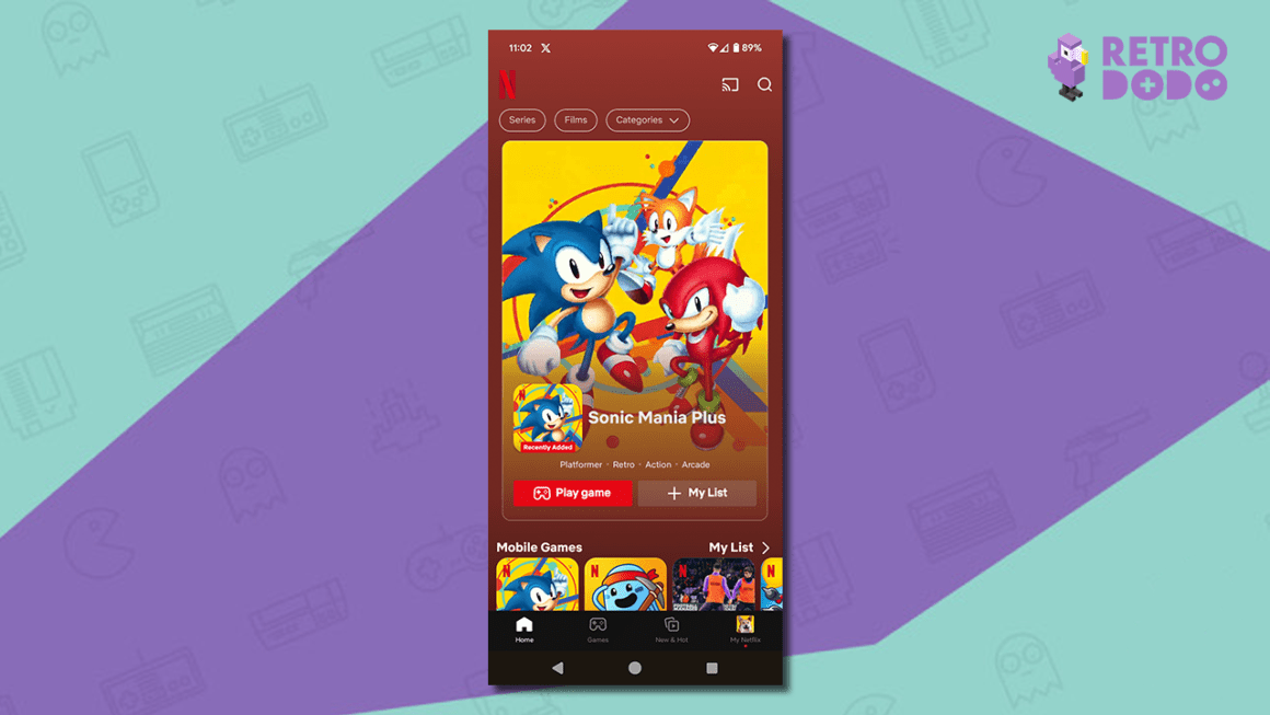 Sonic Mania Plus as it appears on the Netflix app.