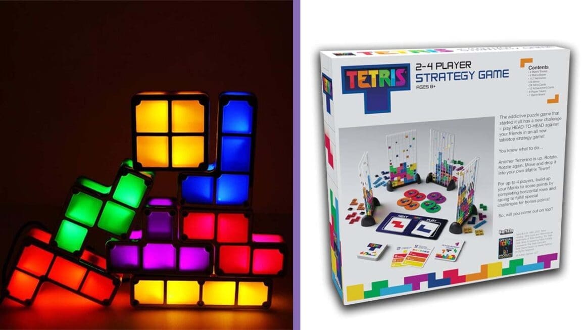 Tetris-themed stackable lamp (left) and Tetris Strategy game (right