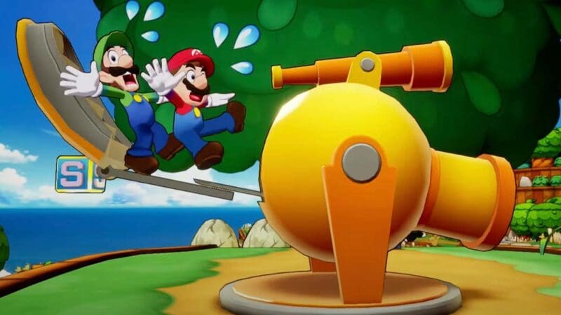 Mario & Luigi firing from a cannon