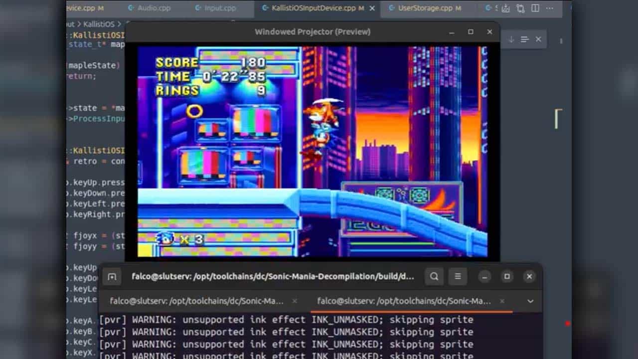 Gameplay of Sonic Mania running on Dreamcast