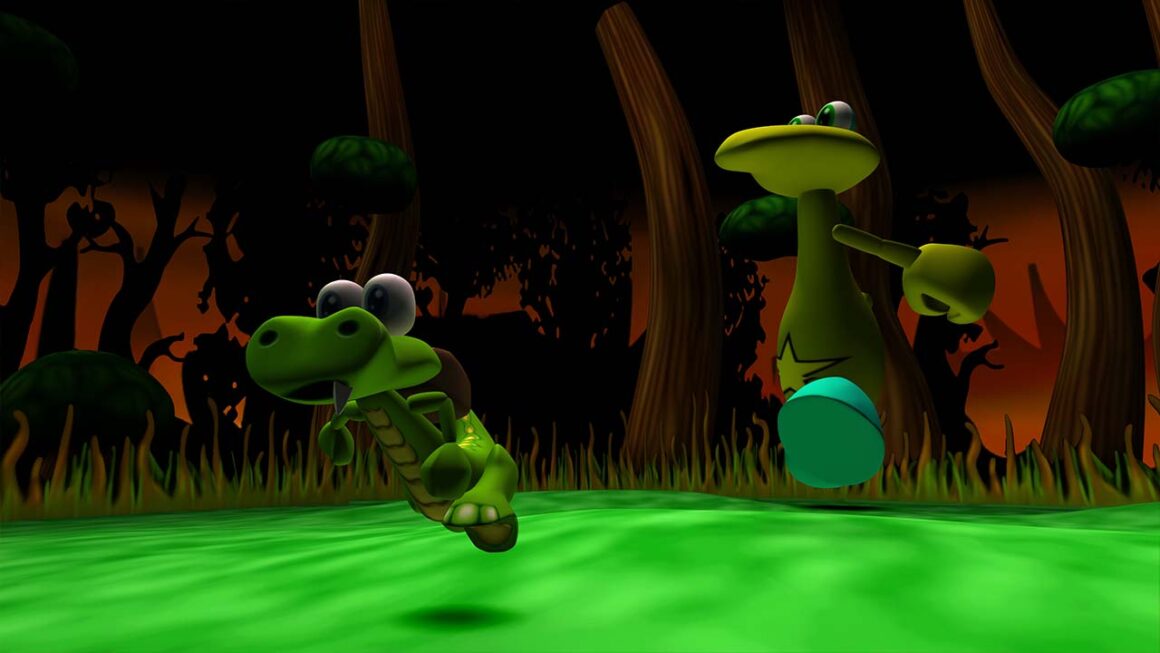 Croc running away from an enemy in the new Croc Legend of the Gobbos remastered