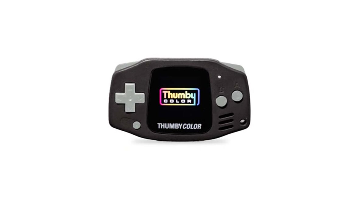 Black mini handheld that looks like a GBA