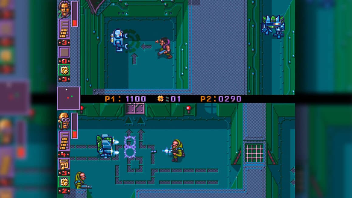 Screen Grab from The Chaos Engine 2 showing multiplayer battling in a facility-style level