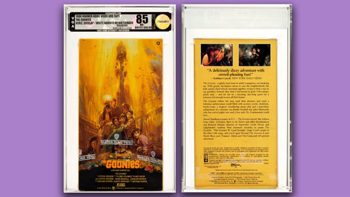 A copy of The Goonies on VHS from 1986