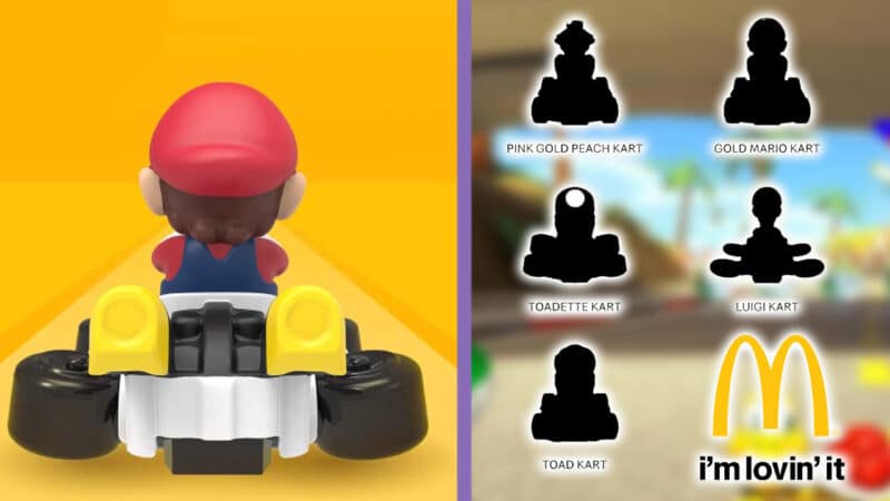 Mario Kart toys on various backgrounds