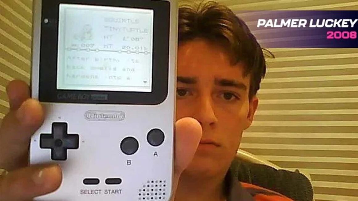 Palmer Luckey holding a modded Game Boy back in the late 2000s