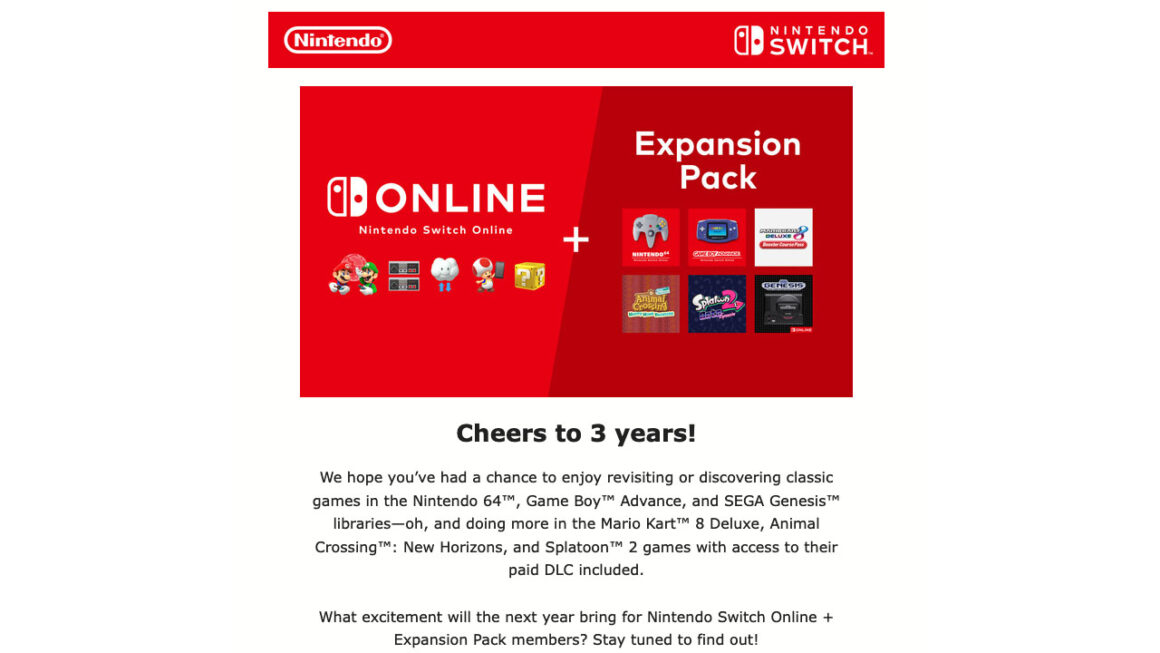 Message from Nintendo Switch Online 