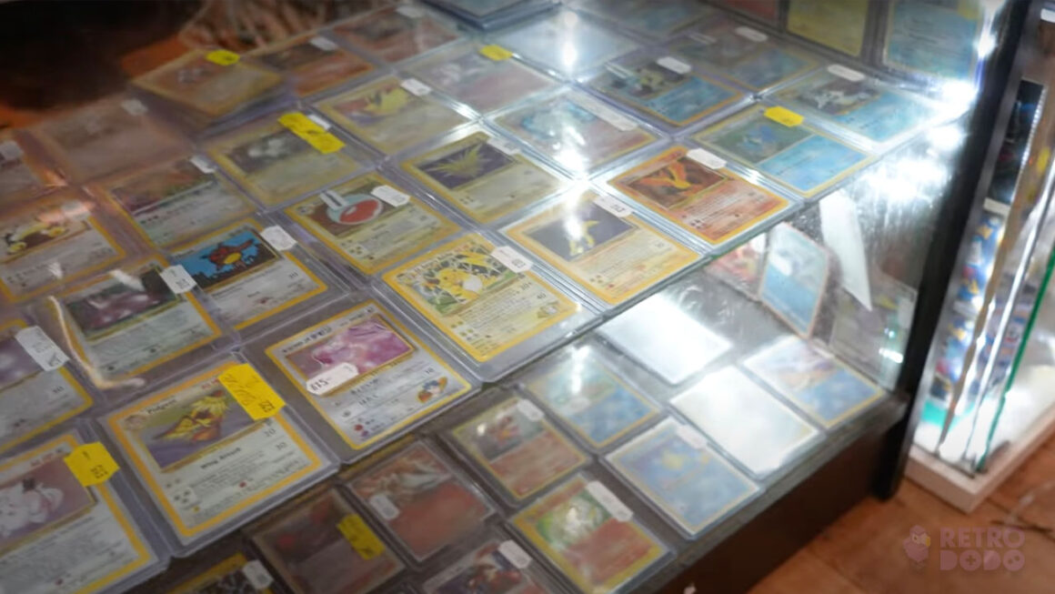 Pokemon cards underneath the cash desk