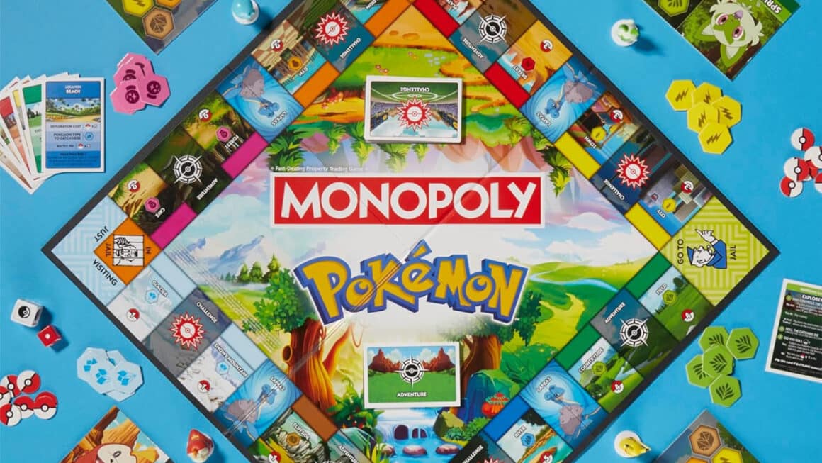 A top-down view of the Monopoly Pokémon Board