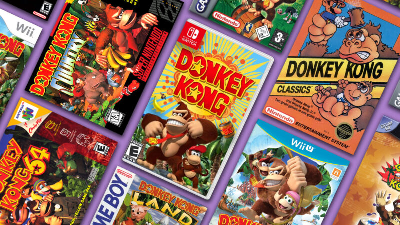 Images of the Donkey Kong video game back catalogue with our mock up of what the new Donkey Kong game might look like