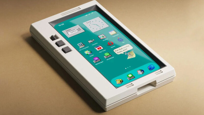 image of a phone case designed to make an iPhone look like an old Windows computer